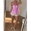 imageMakeMeChic Womens Halter Tops Ruched Backless Ruffle Hem Shirred Going Out Tank TopHot Pink