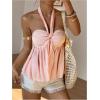 imageMakeMeChic Womens Halter Tops Ruched Backless Ruffle Hem Shirred Going Out Tank TopPink
