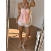 imageMakeMeChic Womens Halter Tops Ruched Backless Ruffle Hem Shirred Going Out Tank TopPink
