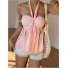 imageMakeMeChic Womens Halter Tops Ruched Backless Ruffle Hem Shirred Going Out Tank TopPink