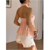 imageMakeMeChic Womens Halter Tops Ruched Backless Ruffle Hem Shirred Going Out Tank TopPink