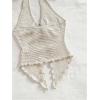 imageMakeMeChic Womens Halter Tops Slit Twist Front Backless Cute Summer Tank TopBuckle Beige