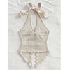 imageMakeMeChic Womens Halter Tops Slit Twist Front Backless Cute Summer Tank TopBuckle Beige