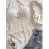 imageMakeMeChic Womens Halter Tops Slit Twist Front Backless Cute Summer Tank TopBuckle Beige