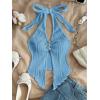 imageMakeMeChic Womens Halter Tops Slit Twist Front Backless Cute Summer Tank TopBuckle Blue Solid
