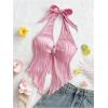imageMakeMeChic Womens Halter Tops Slit Twist Front Backless Cute Summer Tank TopBuckle Pink