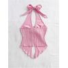 imageMakeMeChic Womens Halter Tops Slit Twist Front Backless Cute Summer Tank TopBuckle Pink