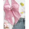 imageMakeMeChic Womens Halter Tops Slit Twist Front Backless Cute Summer Tank TopBuckle Pink