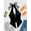 imageMakeMeChic Womens Halter Tops Slit Twist Front Backless Cute Summer Tank TopPlain Black