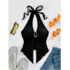 imageMakeMeChic Womens Halter Tops Slit Twist Front Backless Cute Summer Tank TopPlain Black