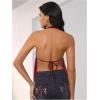 imageMakeMeChic Womens Halter Tops Y2k Going Out Cheetah Print TopBurgundy Lace