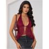 imageMakeMeChic Womens Halter Tops Y2k Going Out Cheetah Print TopBurgundy Lace