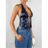 imageMakeMeChic Womens Halter Tops Y2k Going Out Cheetah Print TopSequin Blue