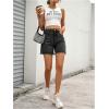 imageMakeMeChic Womens High Waist Jean Shorts Casual Raw Hem Straight Leg Summer Denim ShortsBlack