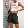 imageMakeMeChic Womens High Waist Jean Shorts Casual Raw Hem Straight Leg Summer Denim ShortsBlack
