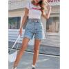 imageMakeMeChic Womens High Waist Jean Shorts Casual Raw Hem Straight Leg Summer Denim ShortsBlue B