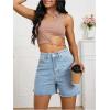 imageMakeMeChic Womens High Waist Jean Shorts Casual Raw Hem Straight Leg Summer Denim ShortsBlue C
