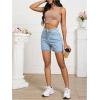 imageMakeMeChic Womens High Waist Jean Shorts Casual Raw Hem Straight Leg Summer Denim ShortsBlue C