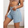 imageMakeMeChic Womens High Waist Jean Shorts Casual Raw Hem Straight Leg Summer Denim ShortsBlue C