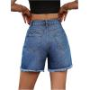 imageMakeMeChic Womens High Waist Jean Shorts Casual Raw Hem Straight Leg Summer Denim ShortsDark Blue