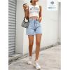 imageMakeMeChic Womens High Waist Jean Shorts Casual Raw Hem Straight Leg Summer Denim ShortsLight Blue