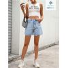 imageMakeMeChic Womens High Waist Jean Shorts Casual Raw Hem Straight Leg Summer Denim ShortsLight Blue