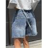 imageMakeMeChic Womens High Waist Jean Shorts Casual Raw Hem Straight Leg Summer Denim ShortsLight Wash