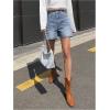 imageMakeMeChic Womens High Waist Jean Shorts Casual Raw Hem Straight Leg Summer Denim ShortsLight Wash