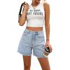 imageMakeMeChic Womens High Waist Jean Shorts Casual Raw Hem Straight Leg Summer Denim ShortsMedium Wash