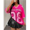 imageMakeMeChic Womens Jersey Shirts Number Graphic Oversized Y2K Tee TopsHot Pink