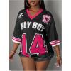 imageMakeMeChic Womens Jersey Shirts Number Graphic Oversized Y2K Tee TopsHot Pink Black