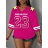 imageMakeMeChic Womens Jersey Shirts Number Graphic Oversized Y2K Tee TopsHot Pink Multi
