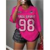 imageMakeMeChic Womens Jersey Shirts Number Graphic Oversized Y2K Tee TopsHot Pink Solid