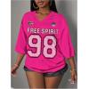 imageMakeMeChic Womens Jersey Shirts Number Graphic Oversized Y2K Tee TopsHot Pink Solid