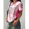 imageMakeMeChic Womens Jersey Shirts Number Graphic Oversized Y2K Tee TopsLight Pink