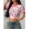 imageMakeMeChic Womens Jersey Shirts Number Graphic Oversized Y2K Tee TopsLight Pink