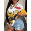 imageMakeMeChic Womens Jersey Shirts Number Graphic Oversized Y2K Tee TopsMustard Yellow