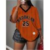 imageMakeMeChic Womens Jersey Shirts Number Graphic Oversized Y2K Tee TopsOrange Striped
