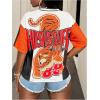 imageMakeMeChic Womens Jersey Shirts Number Graphic Oversized Y2K Tee TopsOrange White