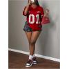 imageMakeMeChic Womens Jersey Shirts Number Graphic Oversized Y2K Tee TopsPlus Red