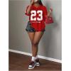 imageMakeMeChic Womens Jersey Shirts Number Graphic Oversized Y2K Tee TopsRed and White