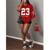 imageMakeMeChic Womens Jersey Shirts Number Graphic Oversized Y2K Tee TopsRed and White