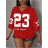 imageMakeMeChic Womens Jersey Shirts Number Graphic Oversized Y2K Tee TopsRed and White