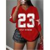 imageMakeMeChic Womens Jersey Shirts Number Graphic Oversized Y2K Tee TopsRed and White