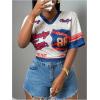 imageMakeMeChic Womens Jersey Shirts Number Graphic Oversized Y2K Tee TopsWhite Blue