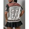 imageMakeMeChic Womens Jersey Shirts Number Graphic Oversized Y2K Tee TopsWhite Brown