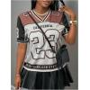 imageMakeMeChic Womens Jersey Shirts Number Graphic Oversized Y2K Tee TopsWhite Brown