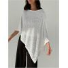 imageMakeMeChic Womens Knit Ponchos Shrug Shawl Wraps Sheer Poncho Sweater Asymmetrical TopsBeige