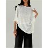 imageMakeMeChic Womens Knit Ponchos Shrug Shawl Wraps Sheer Poncho Sweater Asymmetrical TopsBeige
