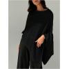 imageMakeMeChic Womens Knit Ponchos Shrug Shawl Wraps Sheer Poncho Sweater Asymmetrical TopsBlack